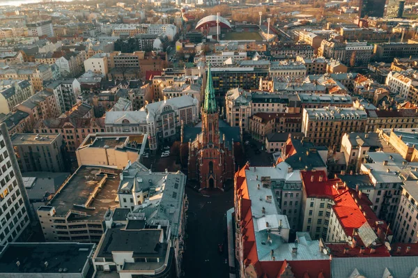 Panorama Vista Pôr Sol Cidade Riga Perto Cidade Velha Incluindo — Fotografia de Stock