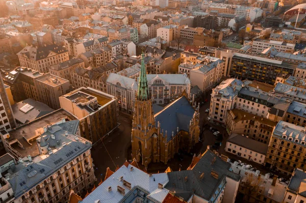 Vista Panoramica Della Città Riga Tramonto Vicino Centro Storico Tra — Foto Stock