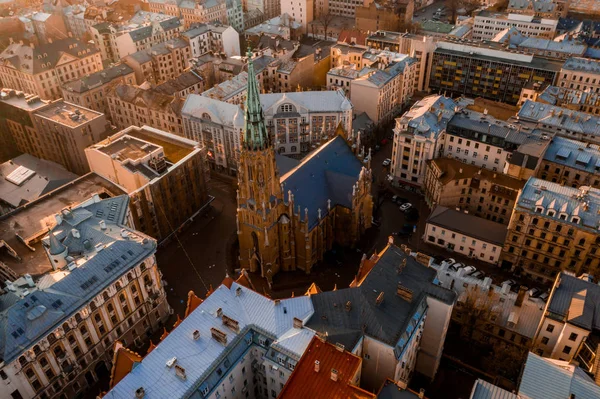 Panorama Vista Pôr Sol Cidade Riga Perto Cidade Velha Incluindo — Fotografia de Stock