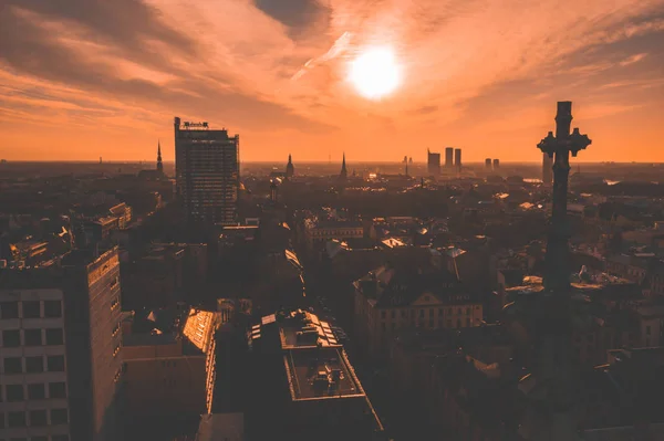 Panoramablick Auf Riga Stadt Sonnenuntergang Der Nähe Der Altstadt Einschließlich — Stockfoto