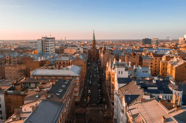 Panorama Vista Pôr Sol Cidade Riga Perto Cidade Velha Incluindo — Fotografia de Stock