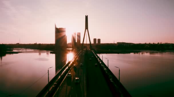 Aereo Arancio Tramonto Time Lapse Riga Lettonia Bella Vita Cittadina — Video Stock