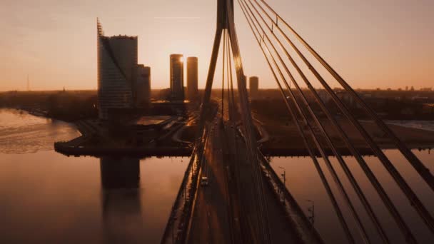 Aerial Orange Sunset Time Lapse Riga Latvia Inglés Hermosa Vida — Vídeo de stock