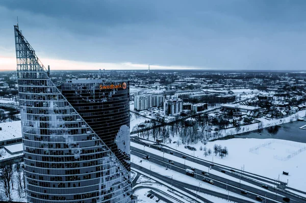 Marzo 2019 Riga Lettonia Vista Aerea Sull Edificio Swedbank Riga — Foto Stock