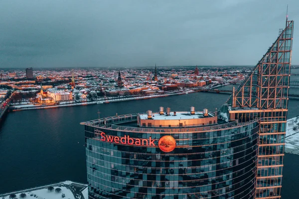 March 2019 Riga Latvia Aerial View Swedbank Building Riga Winter — Stock Photo, Image