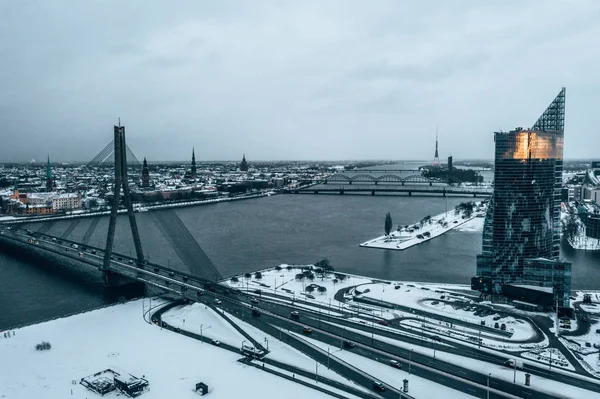 Mars 2019 Riga Lettland Flygfoto Swedbank Huset Riga Vinterkvällen Vid — Stockfoto