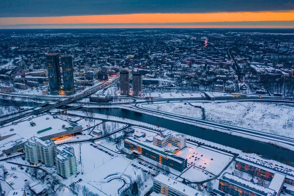 Mars 2019 Riga Lettland Flygfoto Swedbank Huset Riga Vinterkvällen Vid — Stockfoto