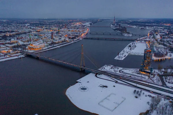 Mars 2019 Riga Lettland Flygfoto Swedbank Huset Riga Vinterkvällen Vid — Stockfoto