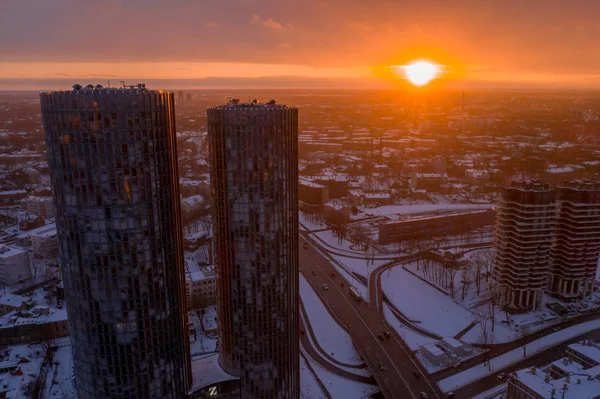 Μαρτίου 2019 Ρίγα Λετονία Εναέρια Θέα Των Πύργοι Στη Ρίγα — Φωτογραφία Αρχείου
