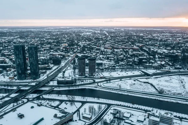 Mars 2019 Riga Lettland Flygvy Över Tornen Riga Vid Solnedgången — Stockfoto