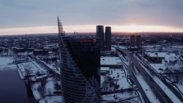 Riga Letonia Marzo 2019 Vista Aérea Atardecer Del Invierno Sobre — Vídeos de Stock