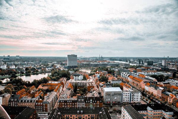 Aerial Copenhagen view from above.