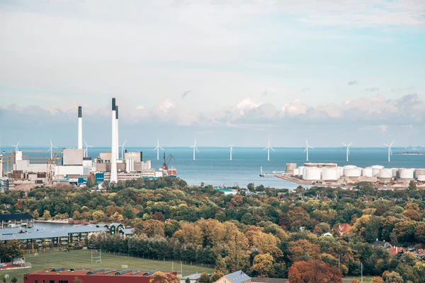 Vista Sopra Copenaghen Con Alcune Turbine Eoliche Nel Mare Del — Foto Stock