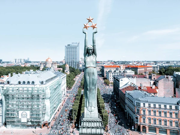 May 2018 Riga Latvia Aerial View Marathon Runners Running City — Stock Photo, Image