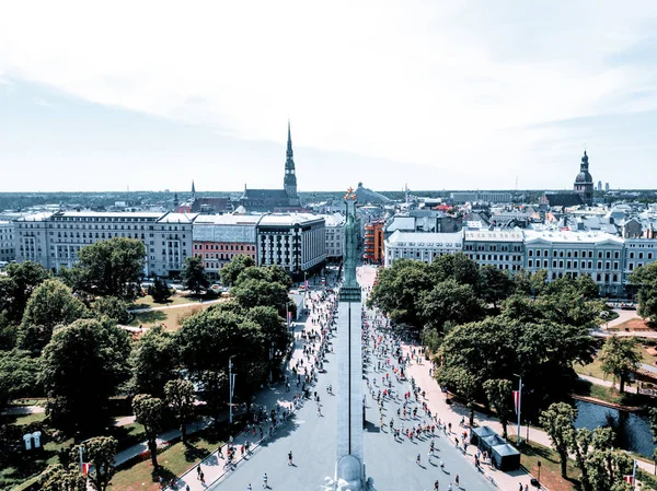 Mayo 2018 Riga Letonia Vista Aérea Los Corredores Maratón Corriendo —  Fotos de Stock