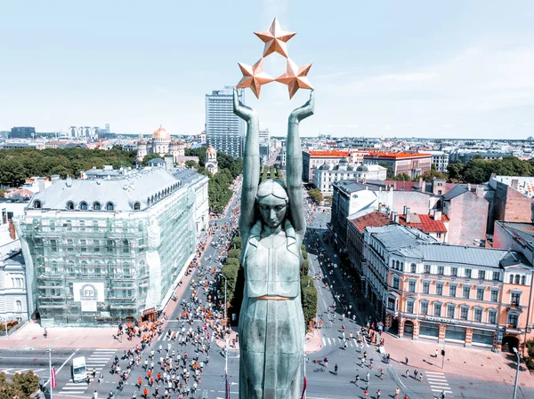 Mei 2018 Riga Letland Lattelecom Marathon Mensen Die Door Het — Stockfoto