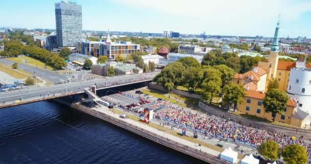 Maj 2018 Riga Lettland Flygvy Över Lattelecom Marathon 2018 Börjar — Stockvideo