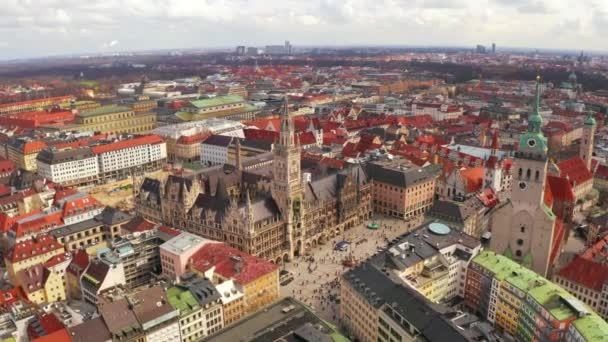 Aerial View Marienplatz Town Hall Frauenkirche Munich Germany — Stock Video