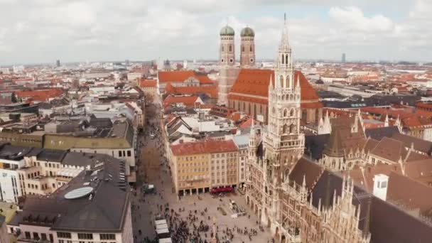 Aerial View Marienplatz Town Hall Frauenkirche Munich Germany — Stock Video