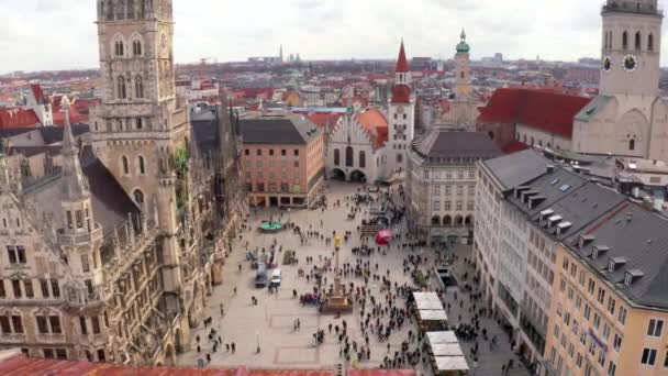 Havadan Görünümü Marienplatz Belediye Binası Frauenkirche Munich Almanya — Stok video