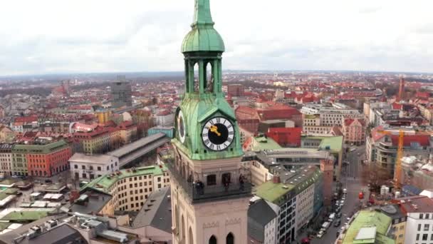 Vista Aérea Sobre Câmara Municipal Marienplatz Frauenkirche Munique Alemanha — Vídeo de Stock