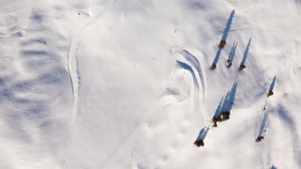 奥地利阿尔卑斯山滑雪胜地的鸟瞰图 有宽阔的滑雪场和缆车 以及上下悬崖的电梯 美丽的萨尔巴赫滑雪胜地 — 图库视频影像