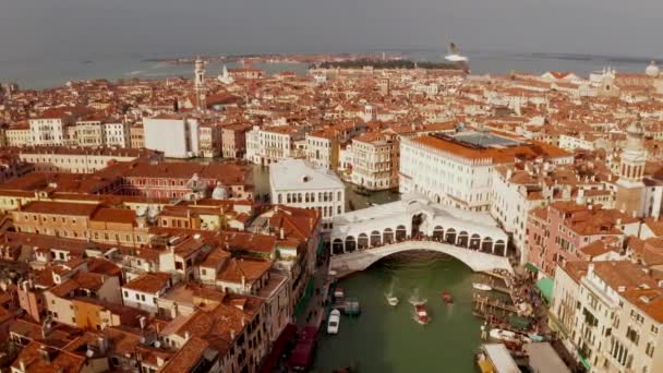 Aerial View Narrow Canals Orange Rooftops Venice Italy Cozy Italian — Stock Video