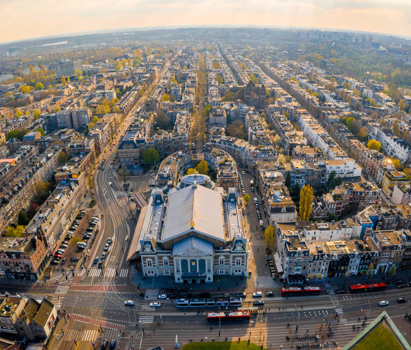 Aerial view of the famous Concertgebouw in Amsterdam, Netherlands. Concertgebouw is considered one of the finest concert halls in the world.