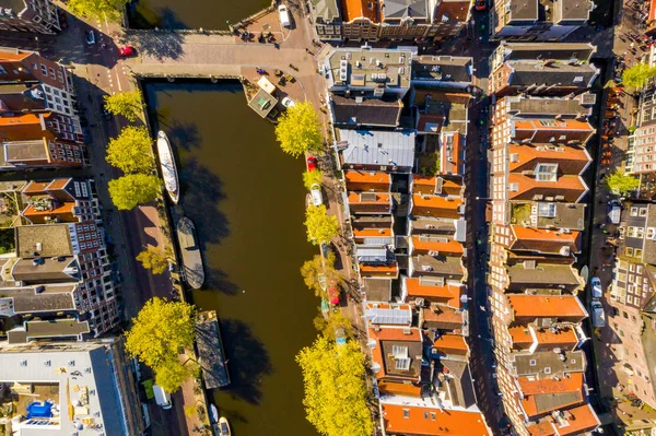 Prachtig Uitzicht Vanuit Amsterdam Vanuit Lucht Met Vele Smalle Grachten — Stockfoto
