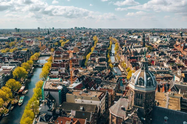 Beautiful Aerial Amsterdam View Many Narrow Canals Streets Architectures — Stock Photo, Image