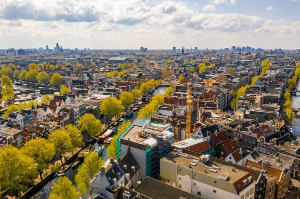 Όμορφη Εναέρια Άποψη Του Άμστερνταμ Από Ψηλά Πολλά Στενά Κανάλια — Φωτογραφία Αρχείου