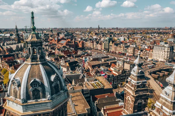 Vista Aérea Bonita Amsterdã Cima Com Muitos Canais Estreitos Ruas — Fotografia de Stock