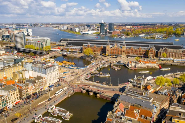 Dar Kanallar Sokaklar Mimari Ile Yukarıdan Güzel Amsterdam Manzarası — Stok fotoğraf