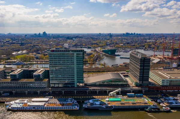 Panoramautsikt Över Moderna Byggnader Centrum Den Holländska Staden Amsterdam Utsikt — Stockfoto