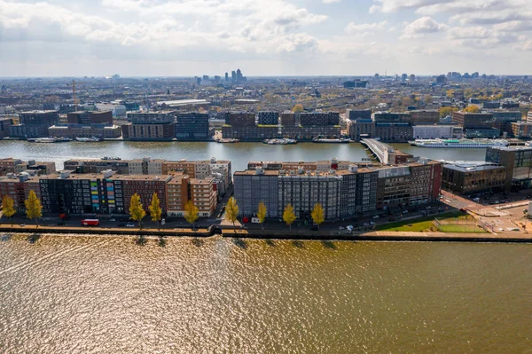Panoramisch Uitzicht Moderne Gebouwen Het Centrum Van Nederlandse Stad Amsterdam — Stockfoto