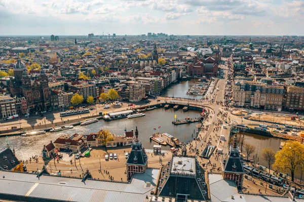 Beautiful Aerial Amsterdam View Many Narrow Canals Streets Architectures — Stock Photo, Image