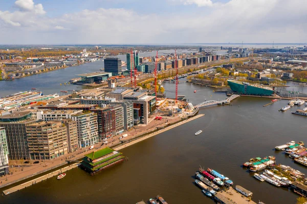 Bella Vista Aerea Amsterdam Dall Alto Con Molti Stretti Canali — Foto Stock