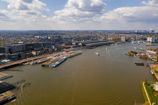 Bella Vista Aerea Amsterdam Dall Alto Con Molti Stretti Canali — Foto Stock