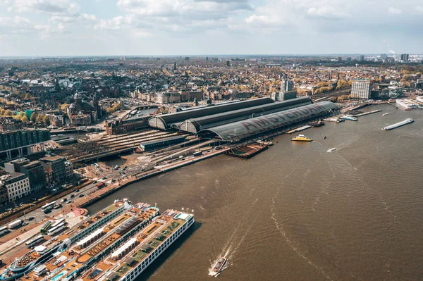 Bella Vista Aerea Amsterdam Dall Alto Con Molti Stretti Canali — Foto Stock