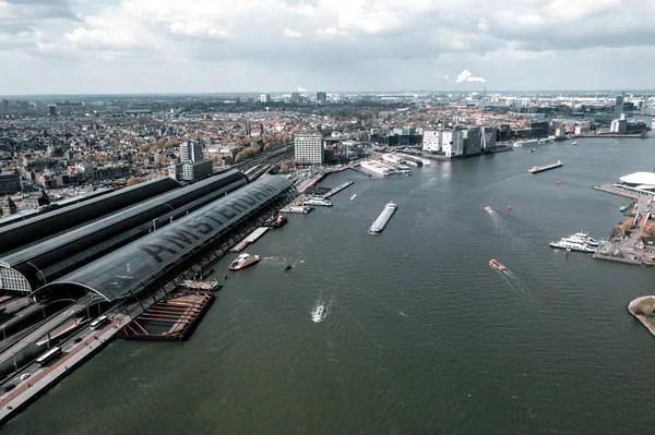 Bella Vista Aerea Amsterdam Dall Alto Con Molti Stretti Canali — Foto Stock