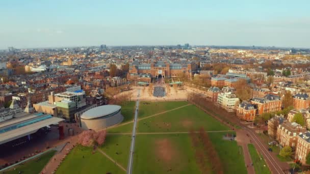 Ünlü Müze Parkların Yakınındaki Amsterdam Manzarasıhavadan Manzara — Stok video