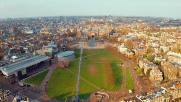 Luftaufnahme Amsterdam Landschaft Der Nähe Berühmter Museen Und Parks — Stockvideo