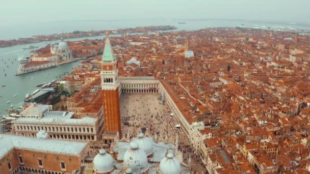 Vista Aérea Mañana Sobre Plaza San Marcos Venecia Italia Hermosa — Vídeo de stock