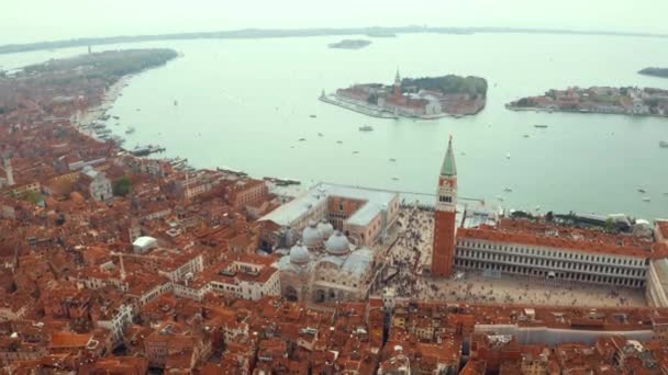 Beautiful Aerial View Piazza San Marco Basilica Saint Mark Bell — стоковое видео