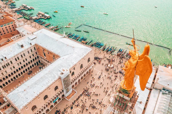 Aerial View Piazza San Marco Mark Square Golden Angel Statue — Stock Photo, Image