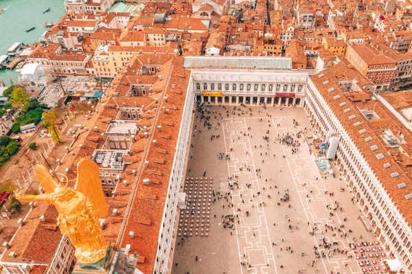 Aerial View Piazza San Marco Mark Square Golden Angel Statue — Stock Photo, Image