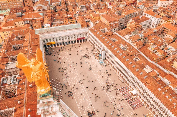 Aerial View Piazza San Marco Mark Square Golden Angel Statue — Stock Photo, Image