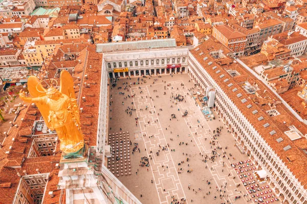 Aerial View Piazza San Marco Mark Square Golden Angel Statue — Stock Photo, Image