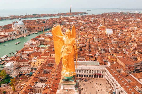 Veduta Aerea Piazza San Marco Piazza San Marco Con Statua — Foto Stock