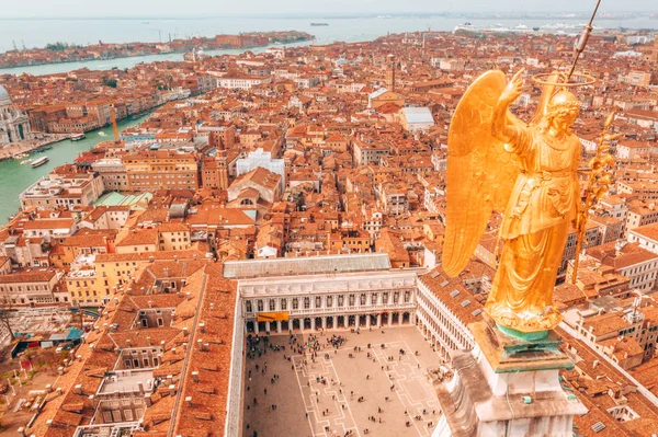 Aerial View Piazza San Marco Mark Square Golden Angel Statue — Stock Photo, Image